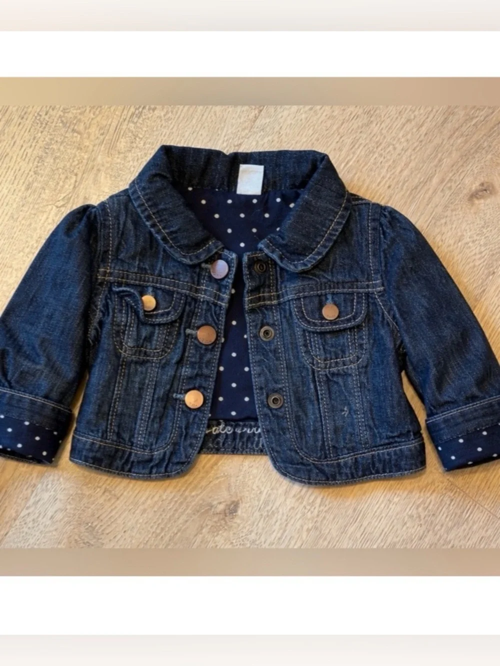 baby Gap Denim Jacket Polka Dot Lined 6-12 Months Dark Wash
